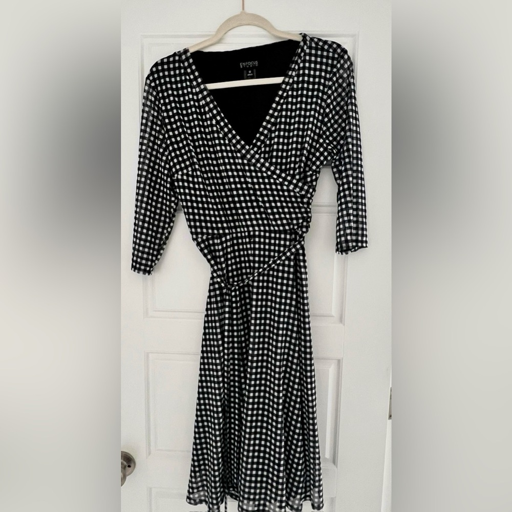 Everly Monochrome Checkered Long Sleeve Dress